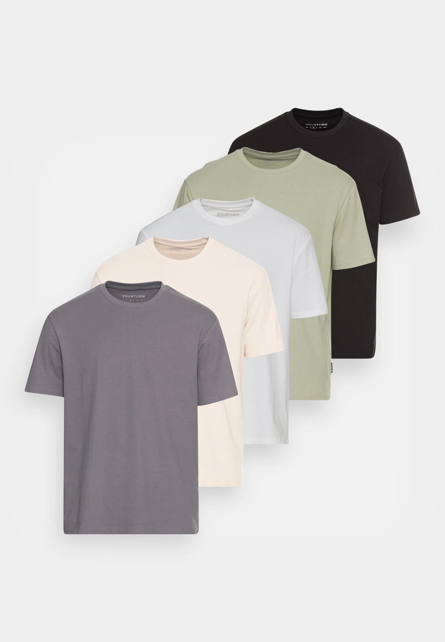 YOURTURN Unisex 5 Pack - T-Shirt Basic - Dark Grey/White/Beige 8 YOURTURN Unisex 5 Pack - T-Shirt Basic - Dark Grey/White/Beige - Afbeelding 6